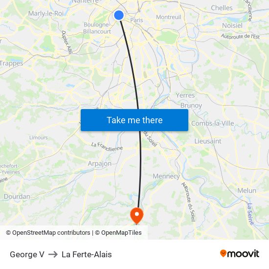 George V to La Ferte-Alais map