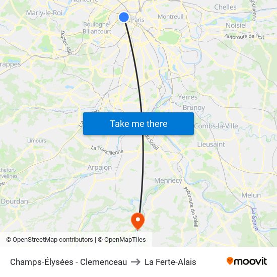 Champs-Élysées - Clemenceau to La Ferte-Alais map