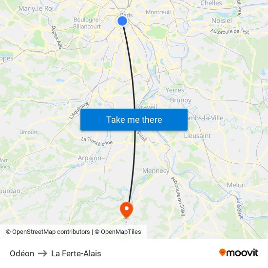 Odéon to La Ferte-Alais map