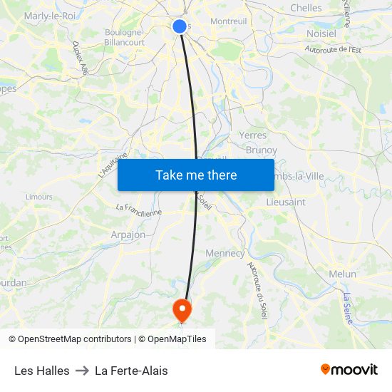 Les Halles to La Ferte-Alais map