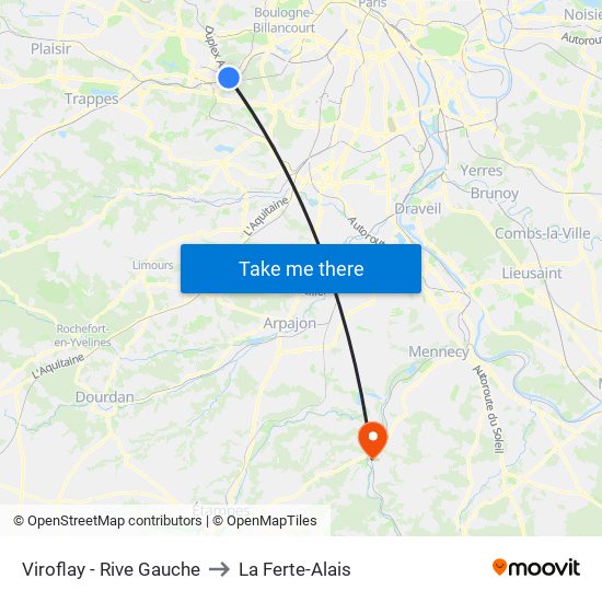 Viroflay - Rive Gauche to La Ferte-Alais map