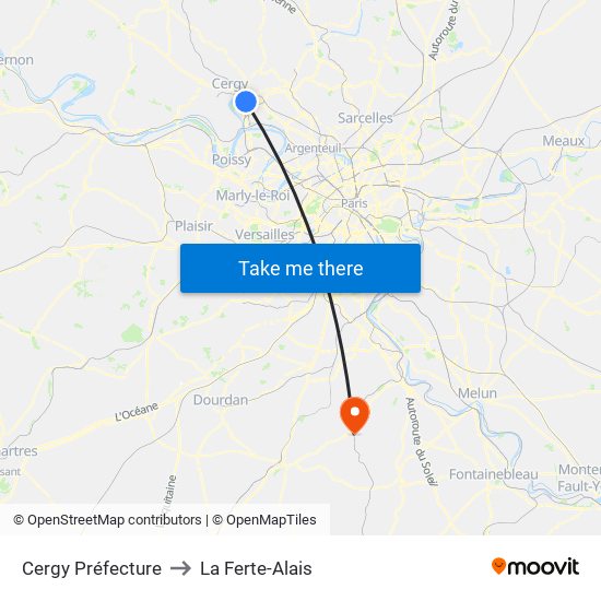 Cergy Préfecture to La Ferte-Alais map