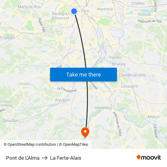 Pont de L'Alma to La Ferte-Alais map