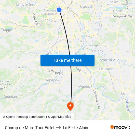 Champ de Mars Tour Eiffel to La Ferte-Alais map