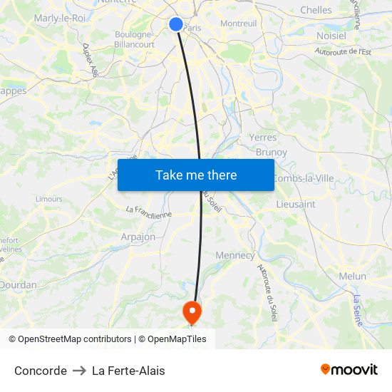 Concorde to La Ferte-Alais map