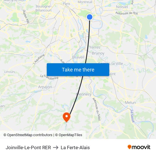 Joinville-Le-Pont RER to La Ferte-Alais map