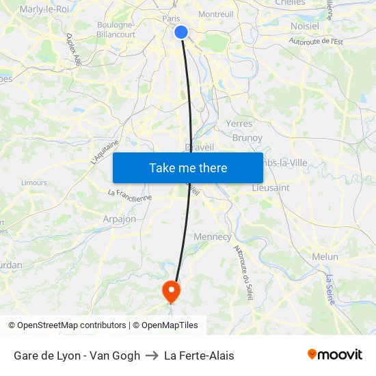 Gare de Lyon - Van Gogh to La Ferte-Alais map