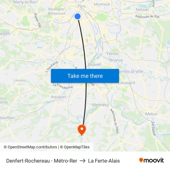 Denfert-Rochereau - Métro-Rer to La Ferte-Alais map