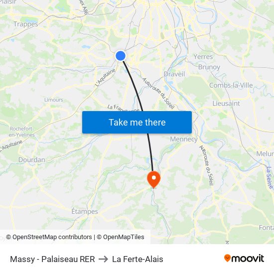 Massy - Palaiseau RER to La Ferte-Alais map