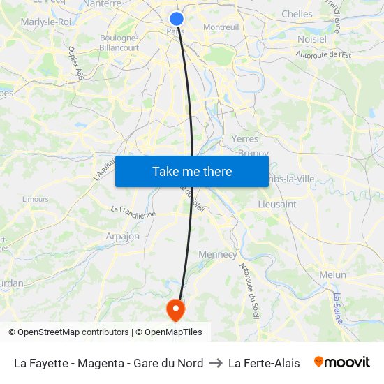 La Fayette - Magenta - Gare du Nord to La Ferte-Alais map