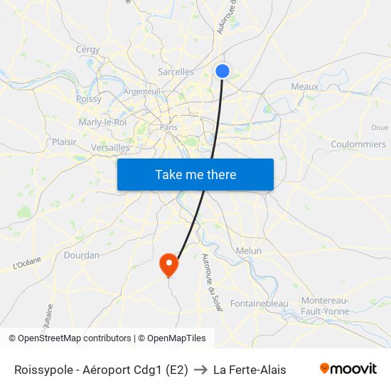 Roissypole - Aéroport Cdg1 (E2) to La Ferte-Alais map