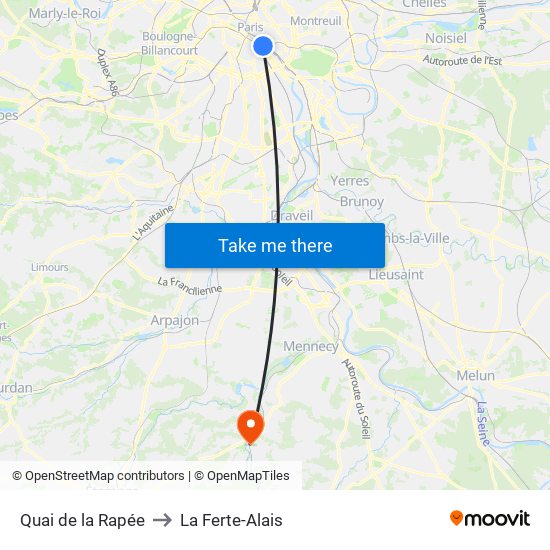 Quai de la Rapée to La Ferte-Alais map