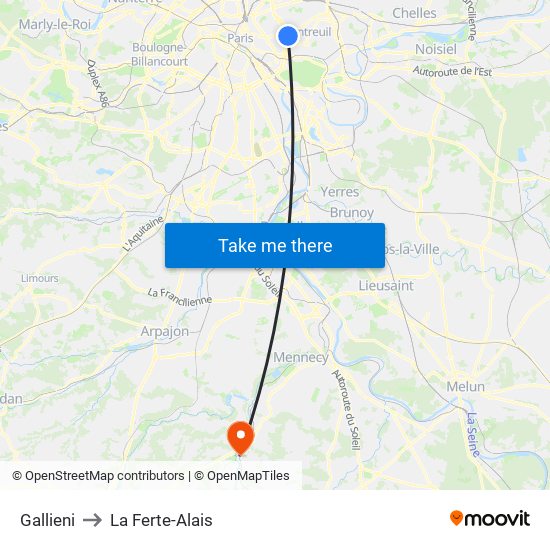 Gallieni to La Ferte-Alais map