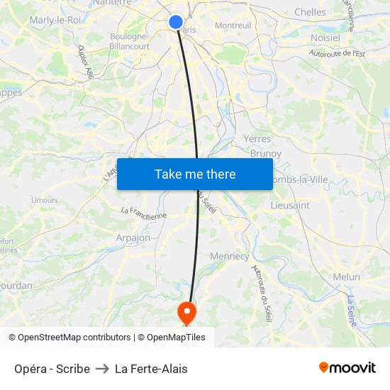 Opéra - Scribe to La Ferte-Alais map