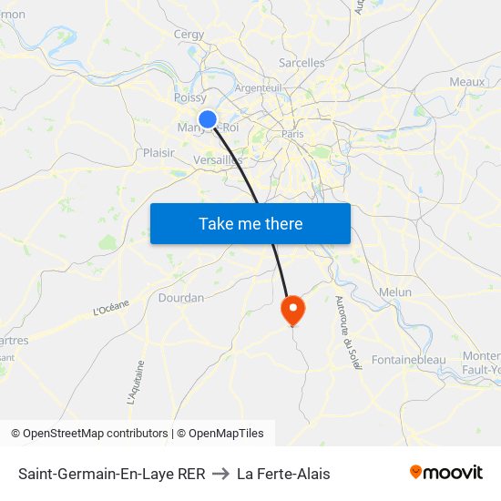 Saint-Germain-En-Laye RER to La Ferte-Alais map