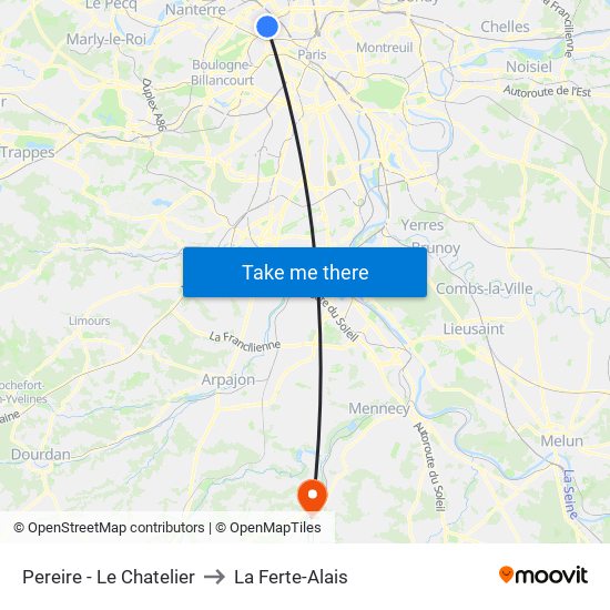 Pereire - Le Chatelier to La Ferte-Alais map