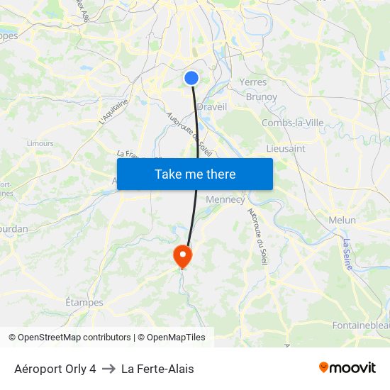 Aéroport Orly 4 to La Ferte-Alais map