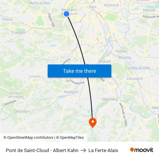 Pont de Saint-Cloud - Albert Kahn to La Ferte-Alais map