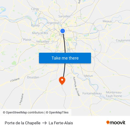 Porte de la Chapelle to La Ferte-Alais map