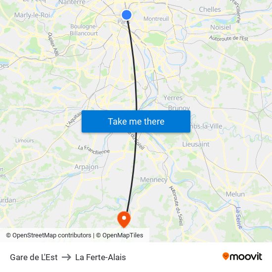 Gare de L'Est to La Ferte-Alais map