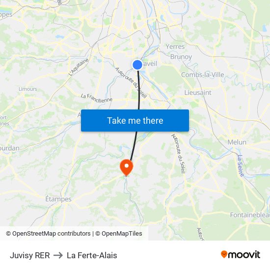 Juvisy RER to La Ferte-Alais map