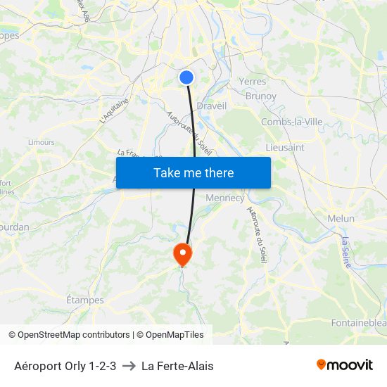 Aéroport Orly 1-2-3 to La Ferte-Alais map