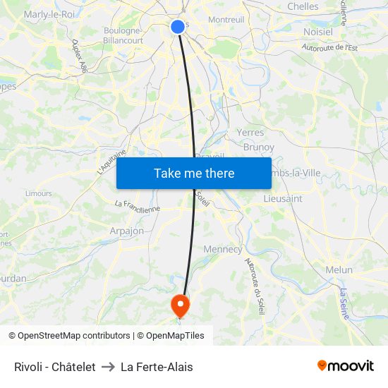Rivoli - Châtelet to La Ferte-Alais map