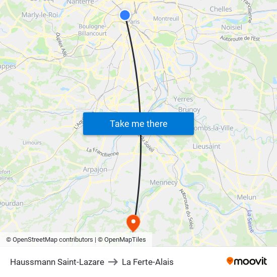 Haussmann Saint-Lazare to La Ferte-Alais map