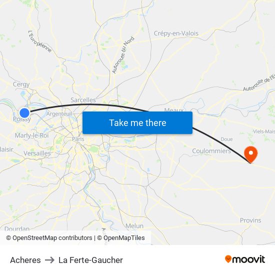 Acheres to La Ferte-Gaucher map