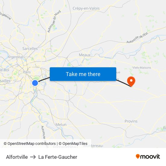 Alfortville to La Ferte-Gaucher map