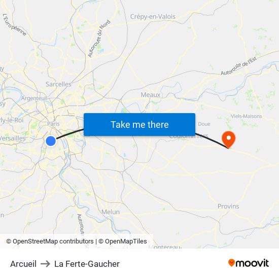 Arcueil to La Ferte-Gaucher map