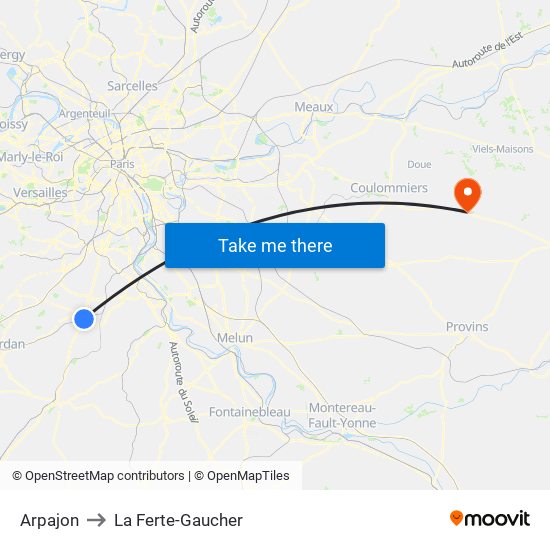 Arpajon to La Ferte-Gaucher map