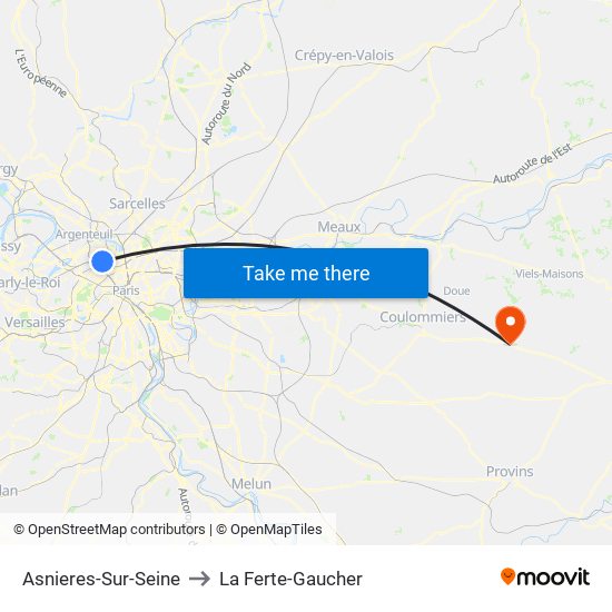 Asnieres-Sur-Seine to La Ferte-Gaucher map