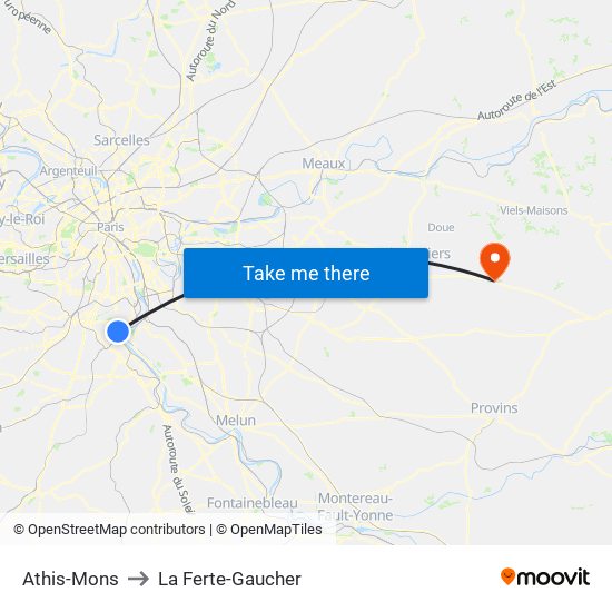 Athis-Mons to La Ferte-Gaucher map