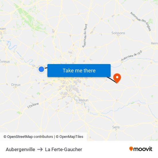 Aubergenville to La Ferte-Gaucher map