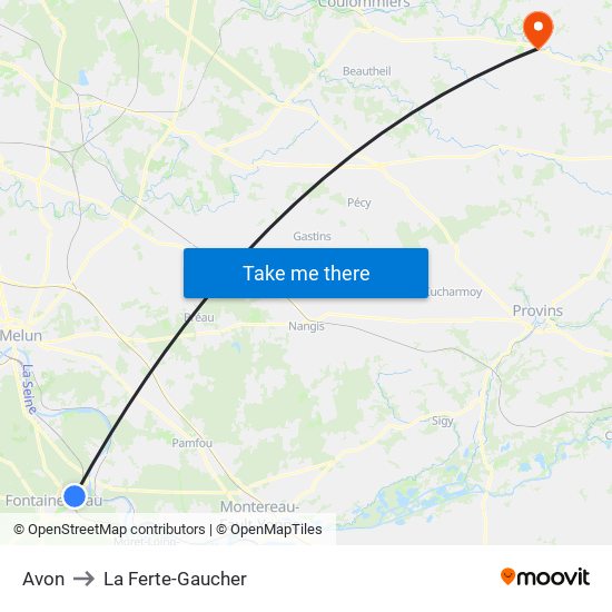 Avon to La Ferte-Gaucher map