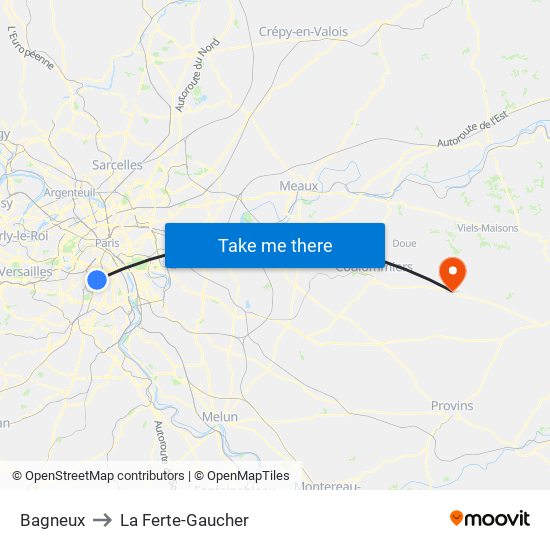 Bagneux to La Ferte-Gaucher map