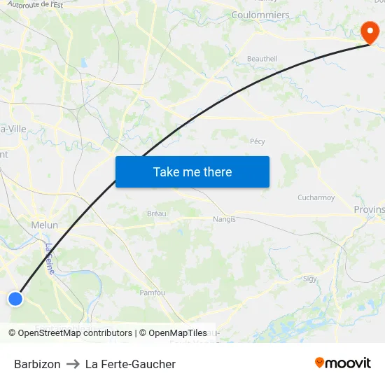 Barbizon to La Ferte-Gaucher map