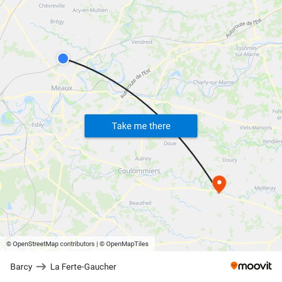 Barcy to La Ferte-Gaucher map