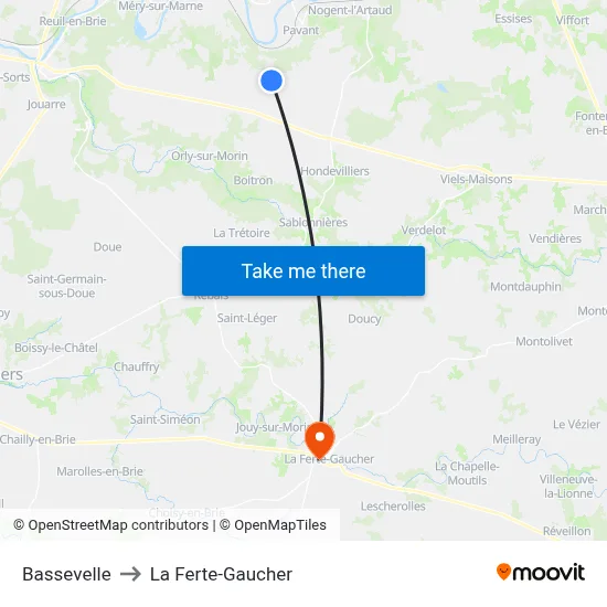 Bassevelle to La Ferte-Gaucher map