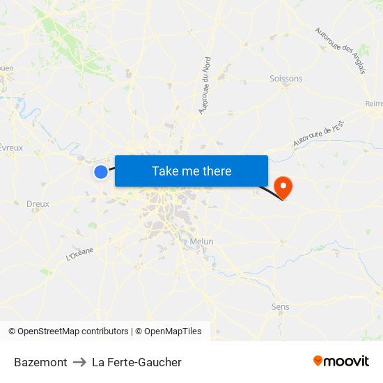 Bazemont to La Ferte-Gaucher map
