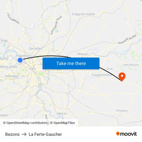 Bezons to La Ferte-Gaucher map