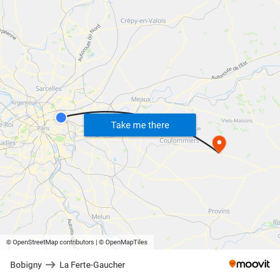 Bobigny to La Ferte-Gaucher map
