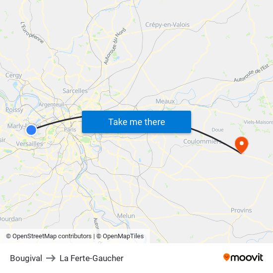 Bougival to La Ferte-Gaucher map