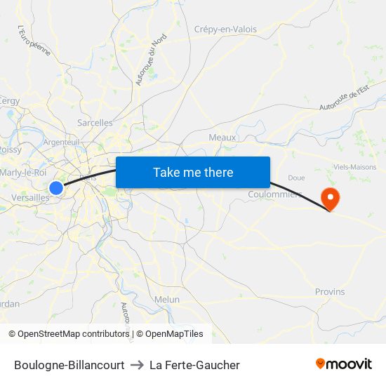 Boulogne-Billancourt to La Ferte-Gaucher map