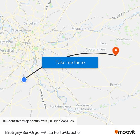Bretigny-Sur-Orge to La Ferte-Gaucher map
