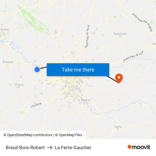 Breuil-Bois-Robert to La Ferte-Gaucher map