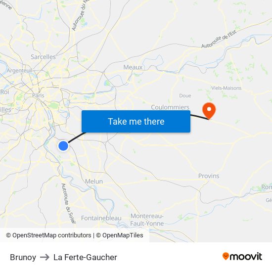 Brunoy to La Ferte-Gaucher map