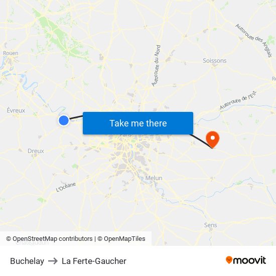 Buchelay to La Ferte-Gaucher map