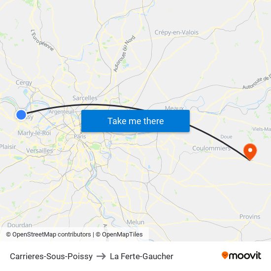 Carrieres-Sous-Poissy to La Ferte-Gaucher map